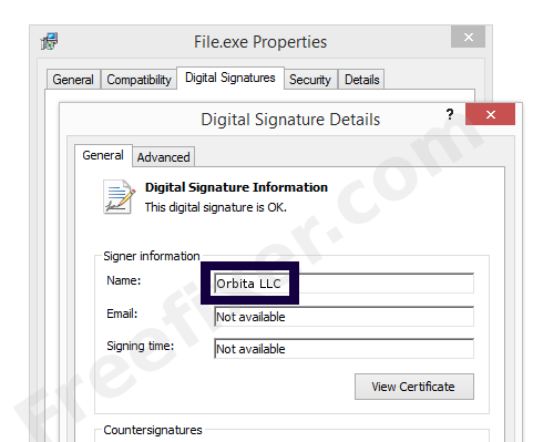 Screenshot of the Orbita LLC certificate